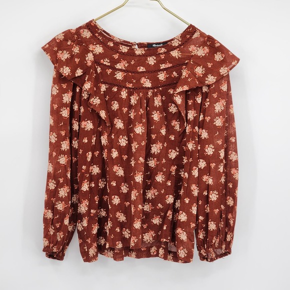 MADEWELL Ladder-Trim Ruffle Top in Homestead Bouquet Floral Cottagecore M - Picture 2 of 6